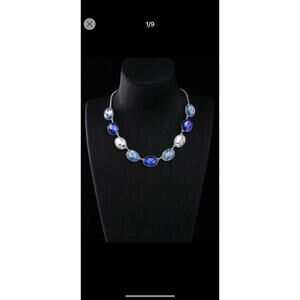 New blue and silver rhinestone statement necklace